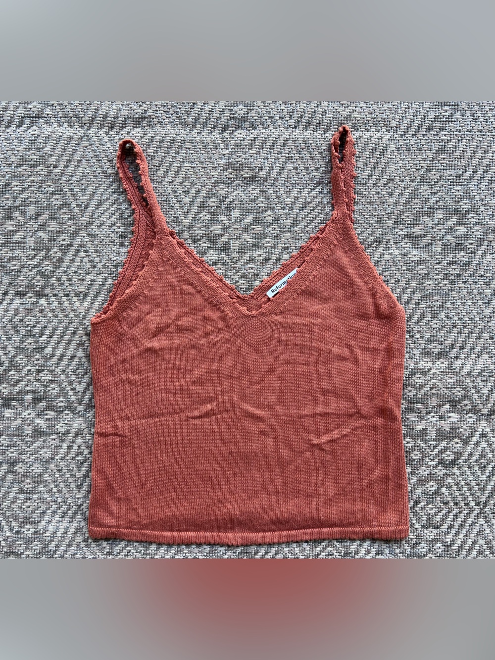 Reformation Rust Orange Linen Blend Knit Cami Tank Top Small Crochet Trim